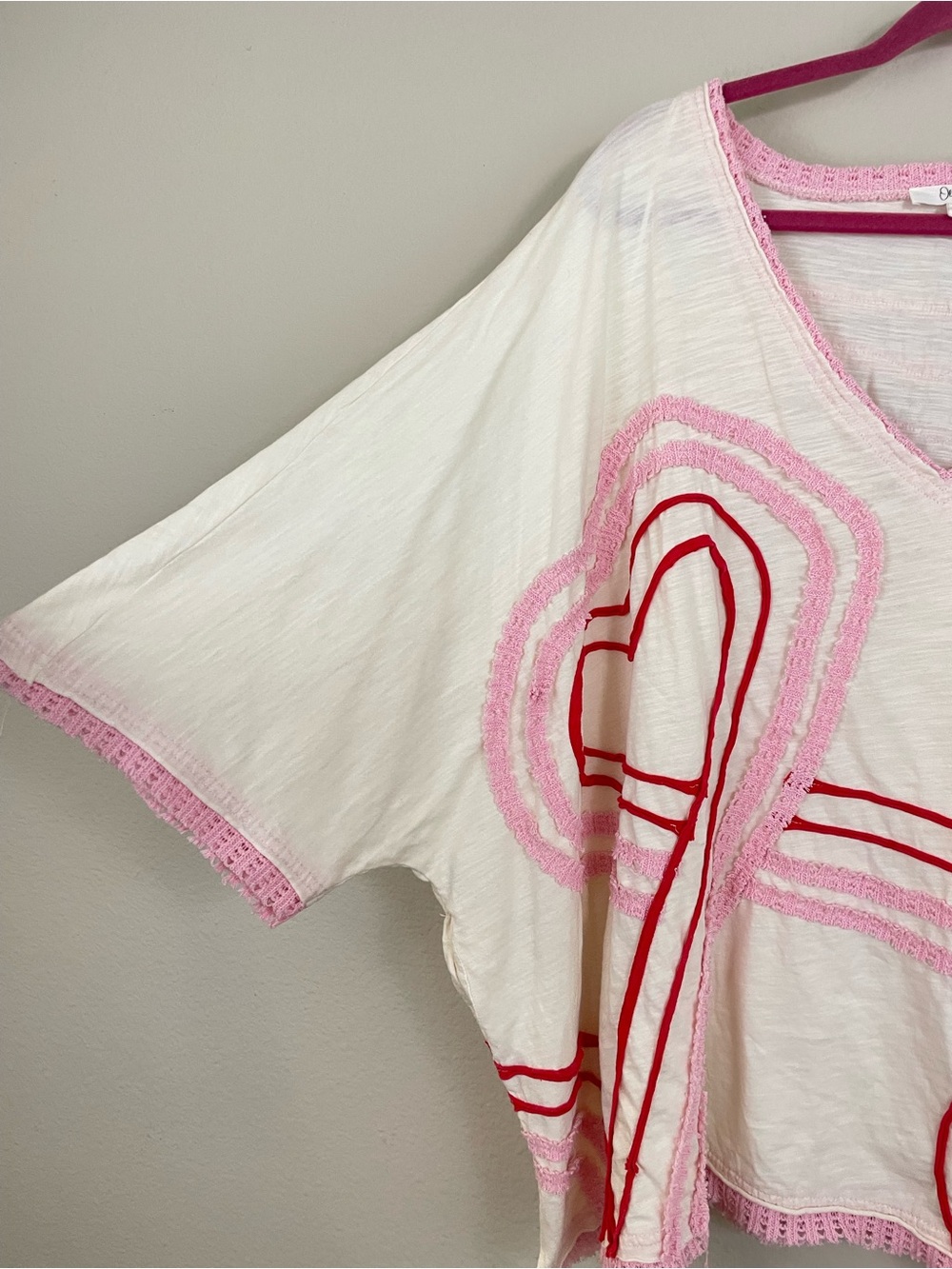 Oli & Hali Washed Connective Hearts V-Neck Top Oversized Bohemian Size XL - Picture 5 of 12